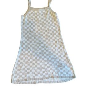 abercrombie kids sleeveless checkerboard dress in cream and beige